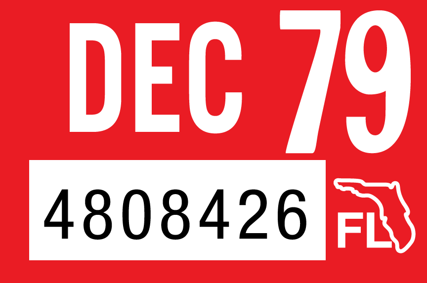 1979 December Sticker on Florida License Plate