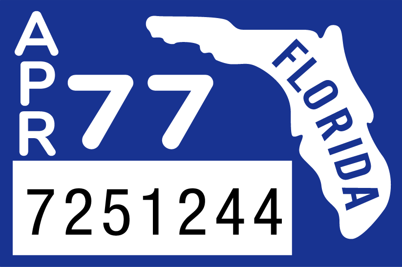 1977 April Sticker on Florida License Plate