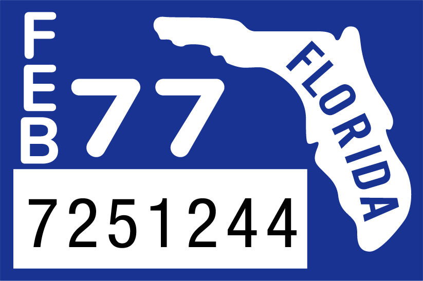 1977 February Sticker on Florida License Plate