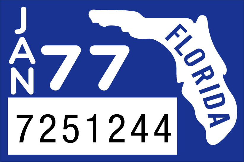 1977 January Sticker on Florida License Plate