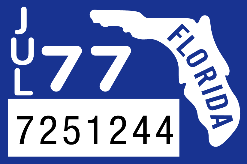 1977 July Sticker on Florida License Plate