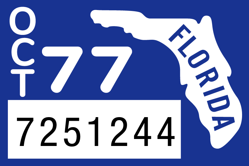 1977 October Sticker on Florida License Plate