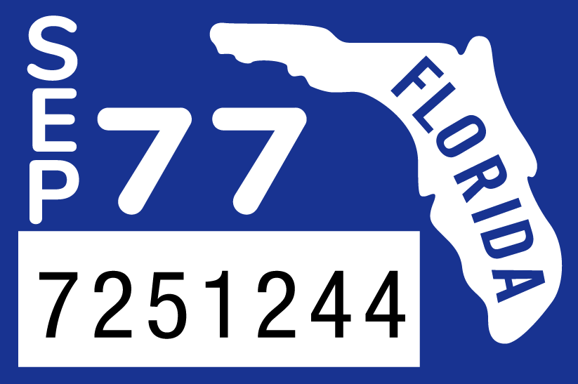 1977 September Sticker on Florida License Plate