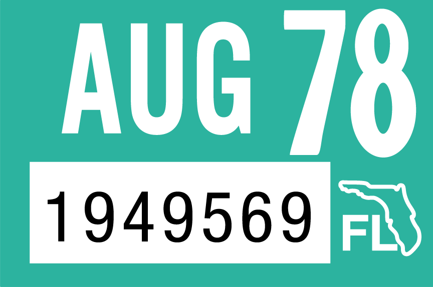 1978 August Sticker on Florida License Plate