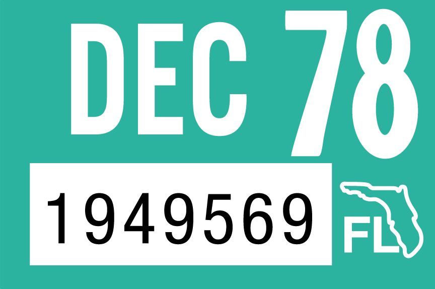 1978 December Sticker on Florida License Plate