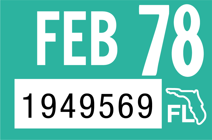 1978 February Sticker on Florida License Plate