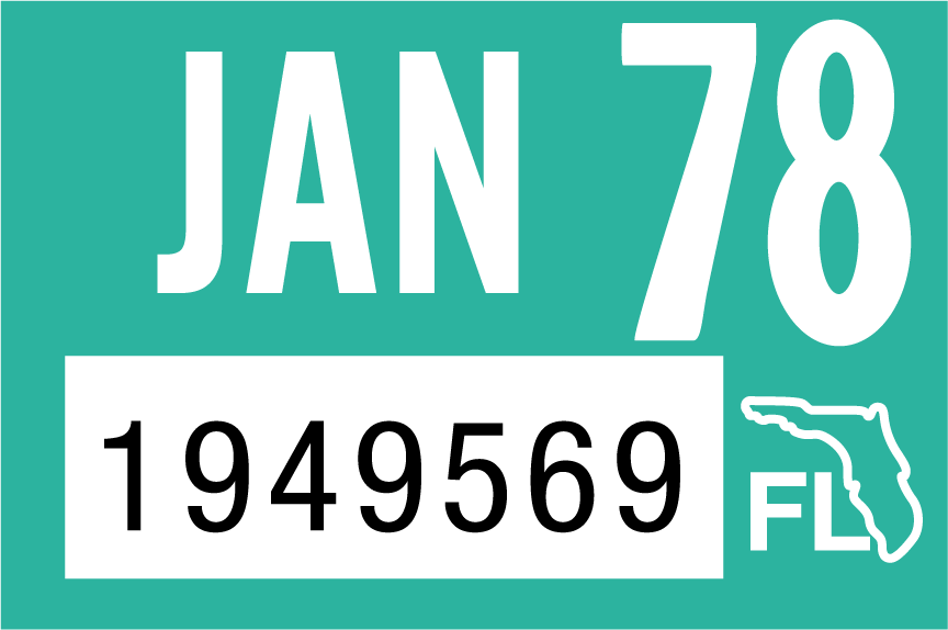 1978 January Sticker on Florida License Plate