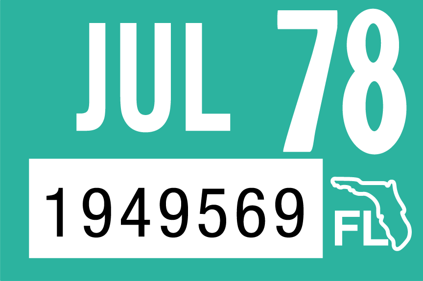 1978 July Sticker on Florida License Plate