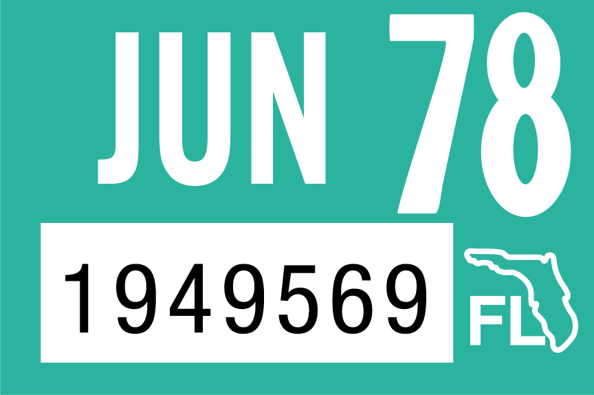 1978 June Sticker on Florida License Plate