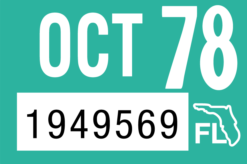 1978 October Sticker on Florida License Plate