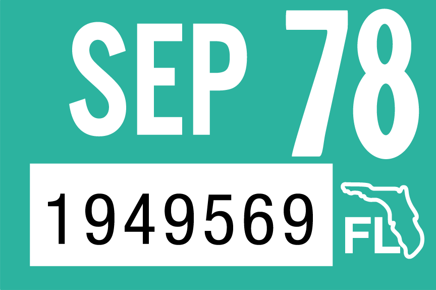 1978 September Sticker on Florida License Plate