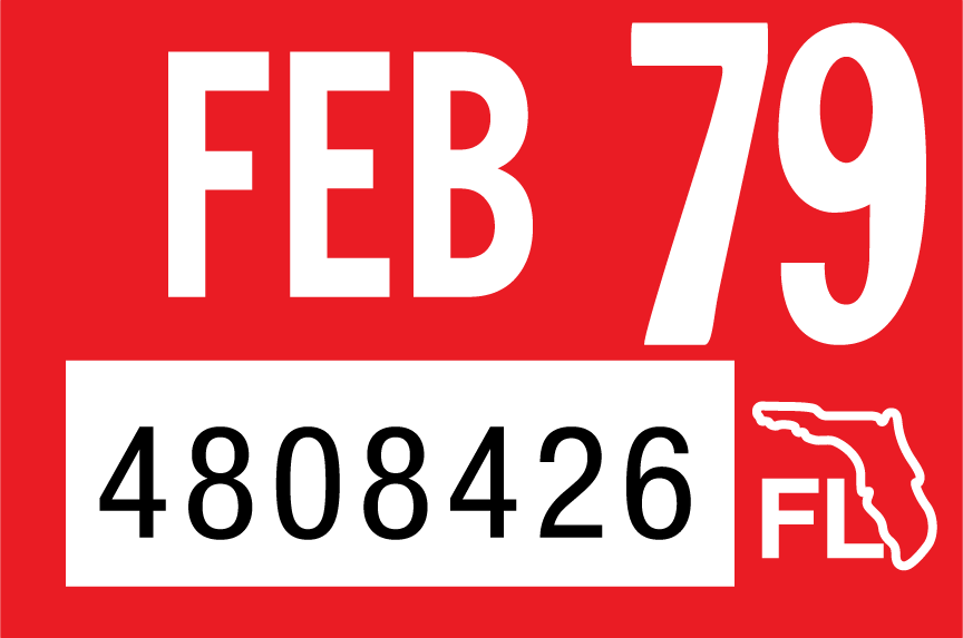 1979 February Sticker on Florida License Plate