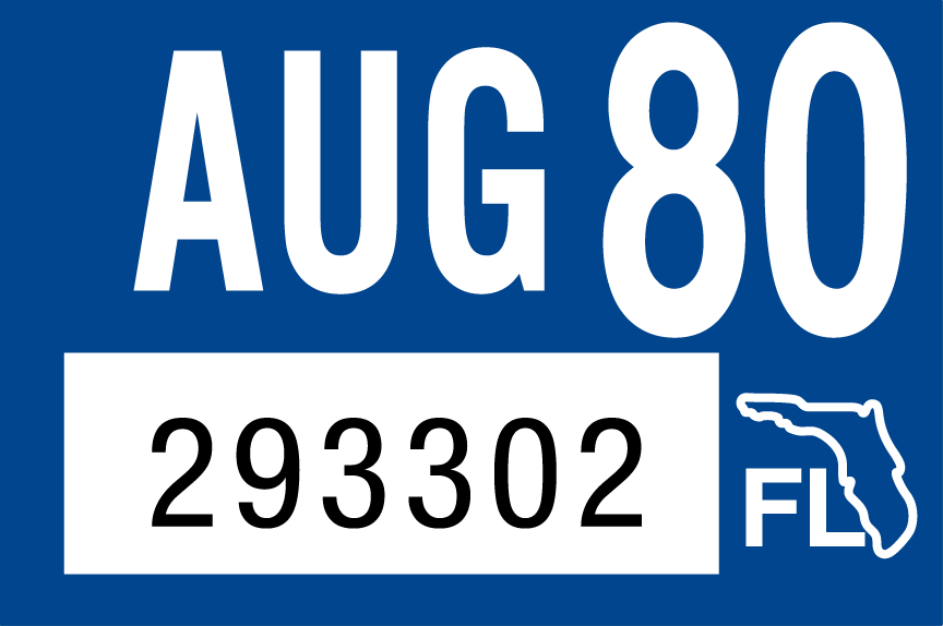 1980 August Sticker on Florida License Plate