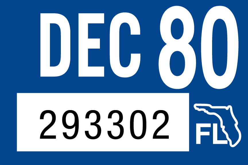 1980 December Sticker on Florida License Plate