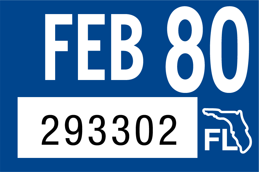 1980 February Sticker on Florida License Plate