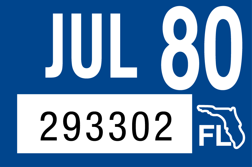 1980 July Sticker on Florida License Plate