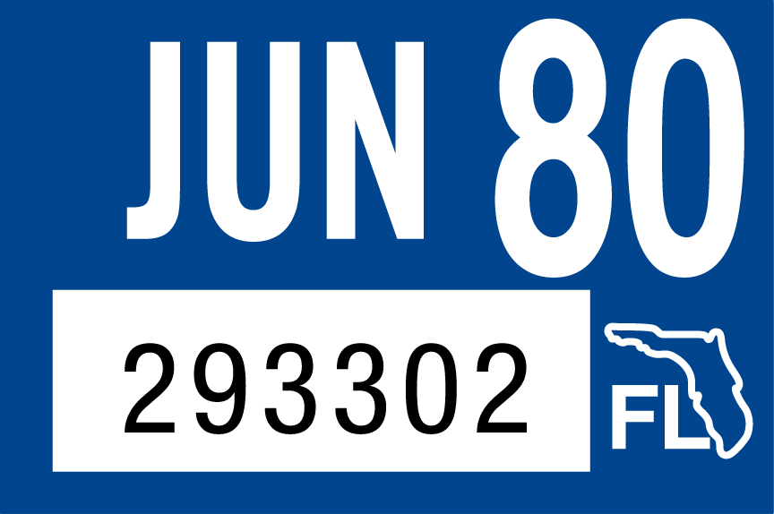 1980 June Sticker on Florida License Plate