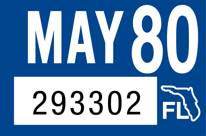 1980 May Sticker on Florida License Plate