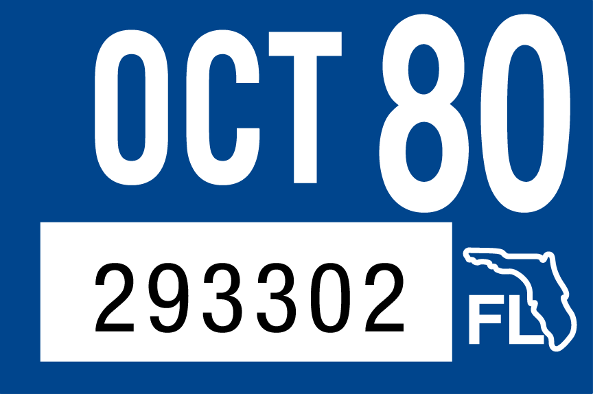 1980 October Sticker on Florida License Plate