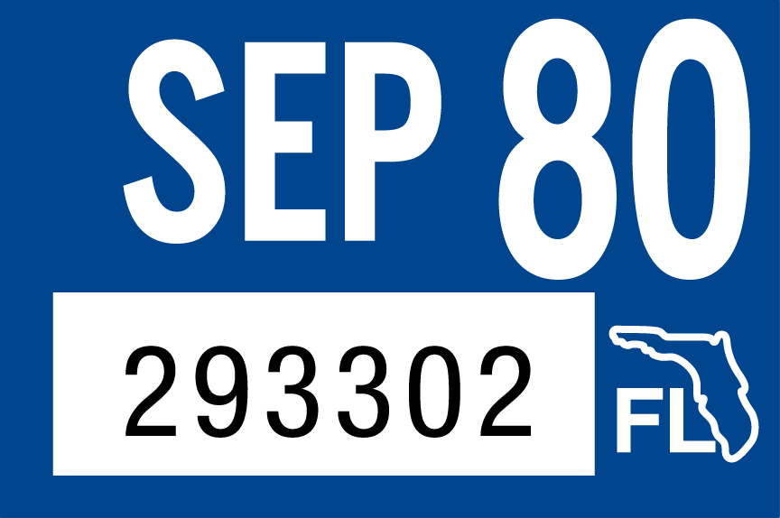 1980 September Sticker on Florida License Plate