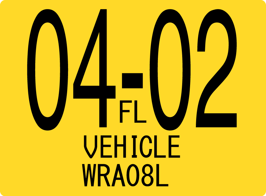 2002 April Sticker on Florida License Plate