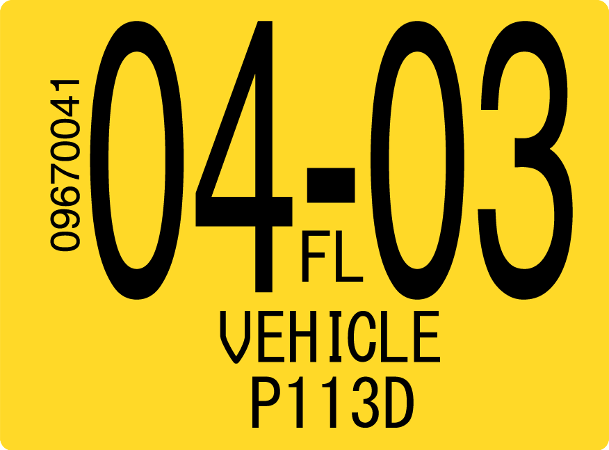 2003 April Sticker on Florida License Plate