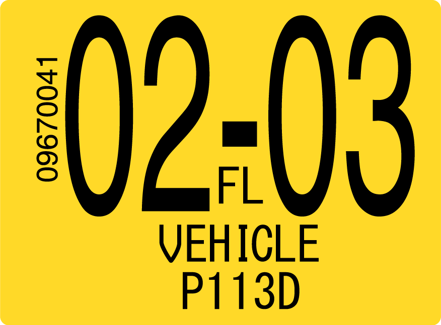 2003 February Sticker on Florida License Plate