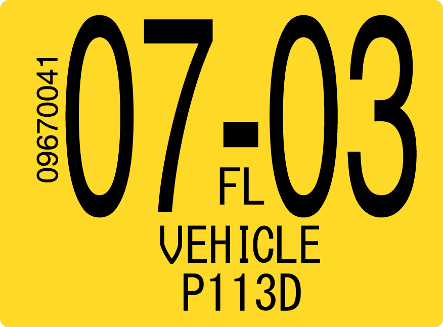 2003 July Sticker on Florida License Plate