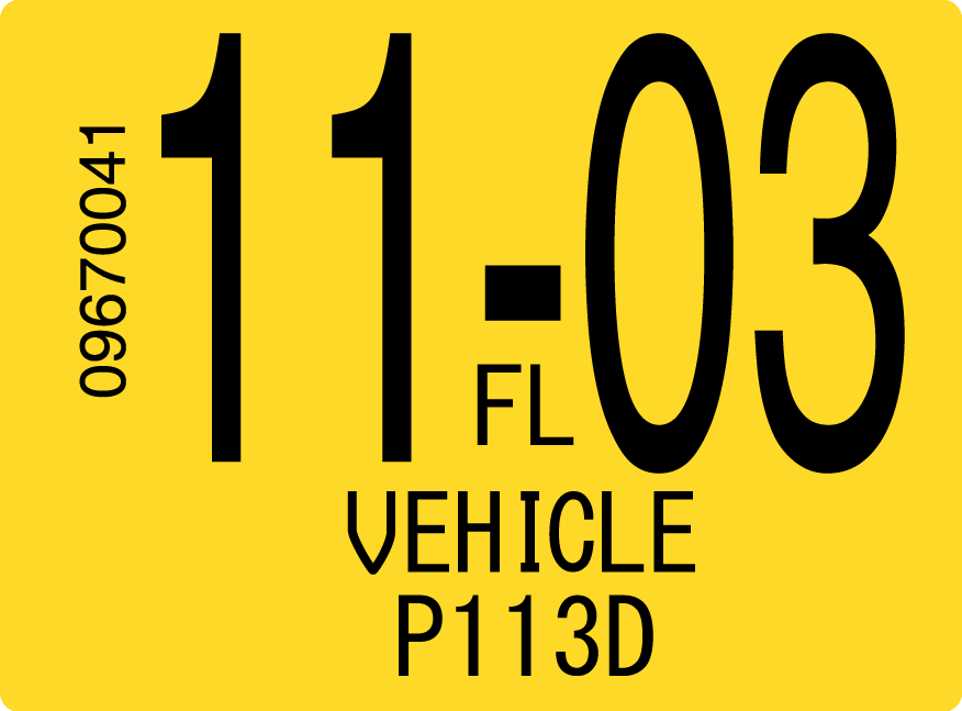 2003 November Sticker on Florida License Plate