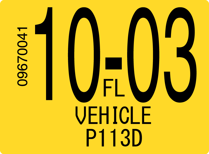 2003 October Sticker on Florida License Plate