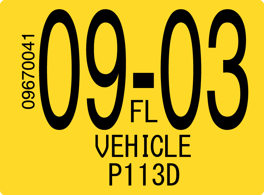 2003 September Sticker on Florida License Plate