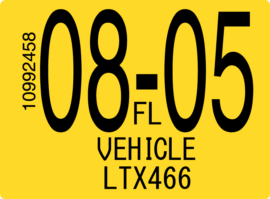 2005 August Sticker on Florida License Plate