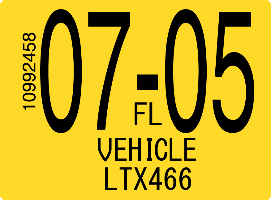 2005 July Sticker on Florida License Plate