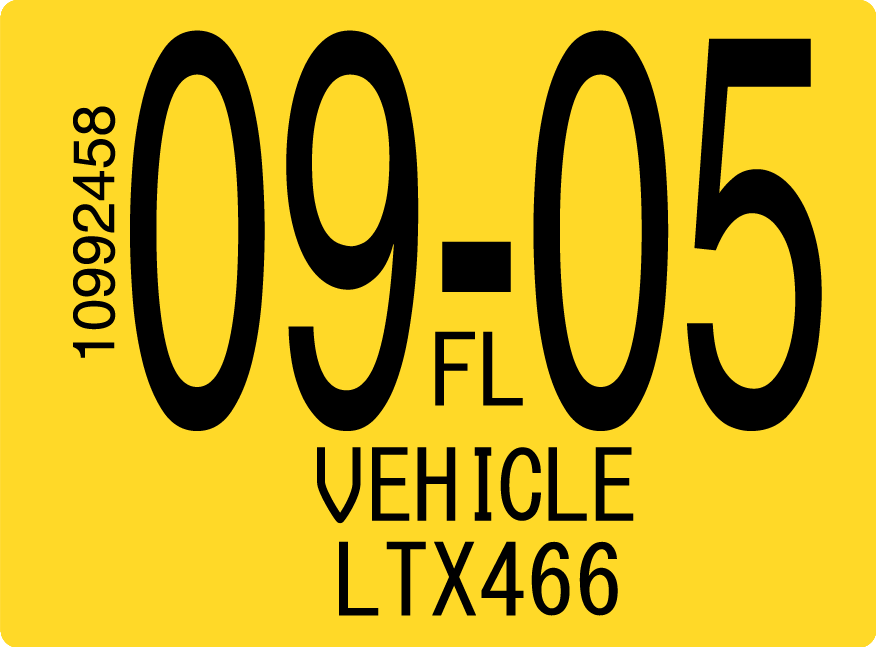 2005 September Sticker on Florida License Plate