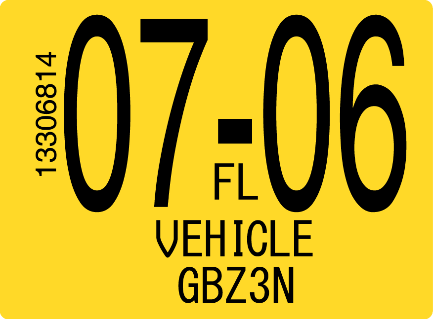 2006 July Sticker on Florida License Plate