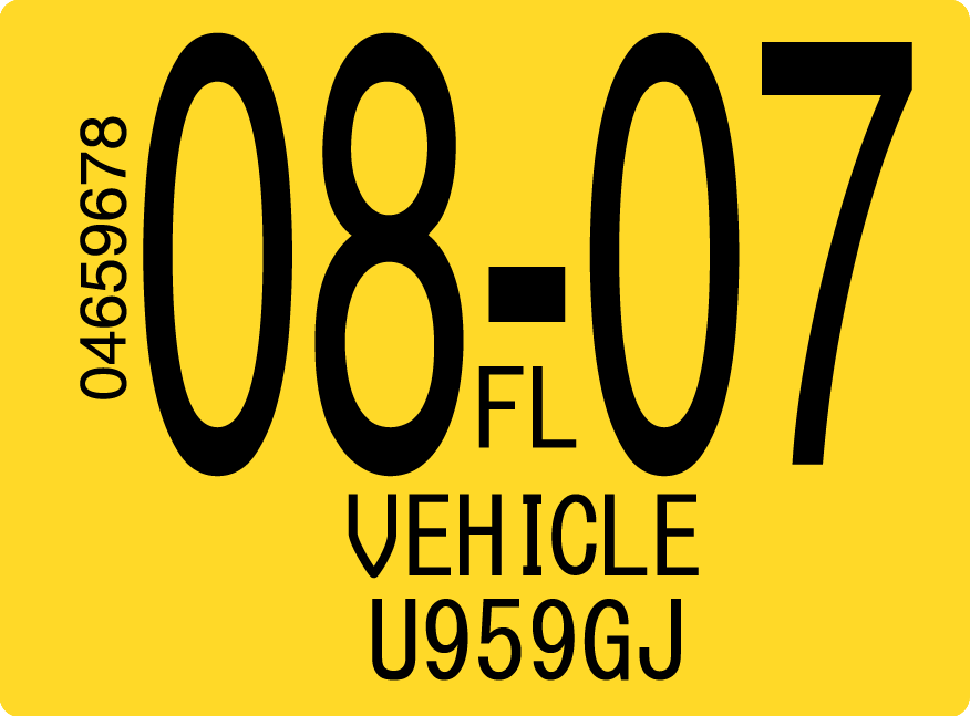 2007 August Sticker on Florida License Plate