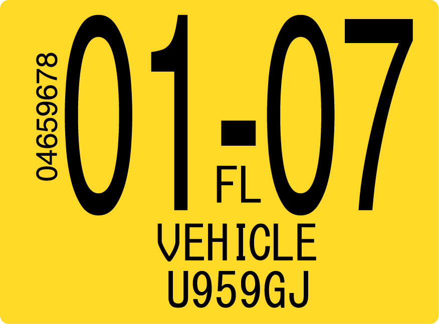 2007 January Sticker on Florida License Plate