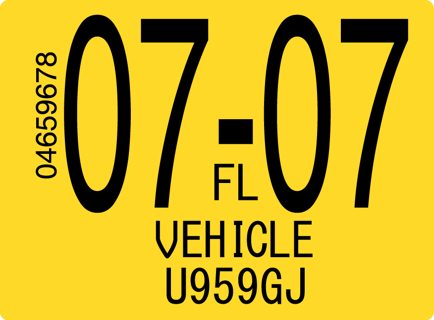 2007 July Sticker on Florida License Plate