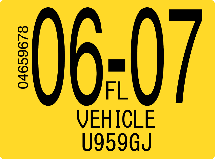 2007 June Sticker on Florida License Plate