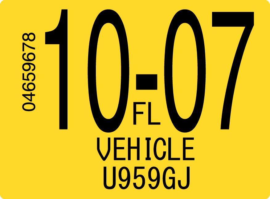 2007 October Sticker on Florida License Plate