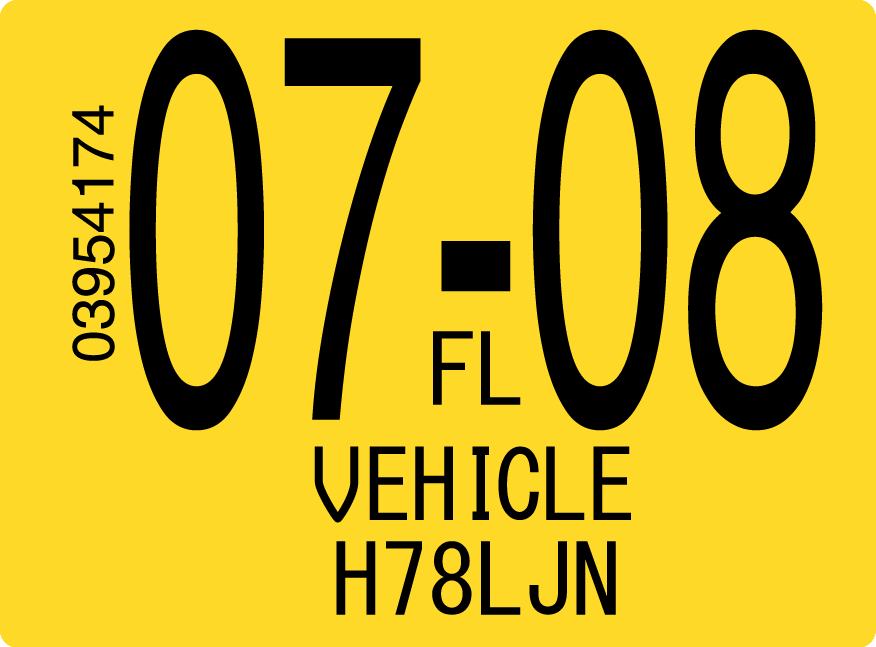 2008 July Sticker on Florida License Plate