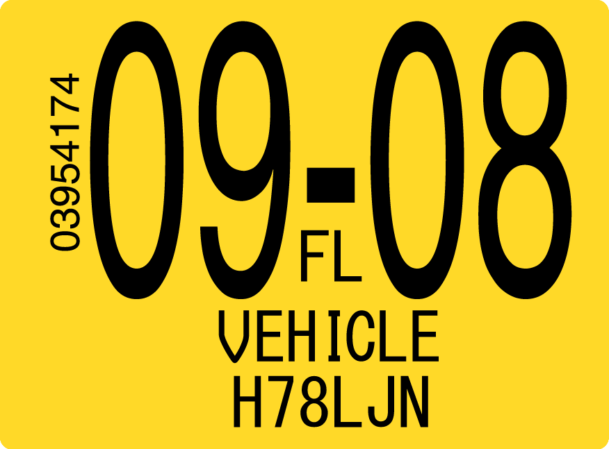 2008 September Sticker on Florida License Plate