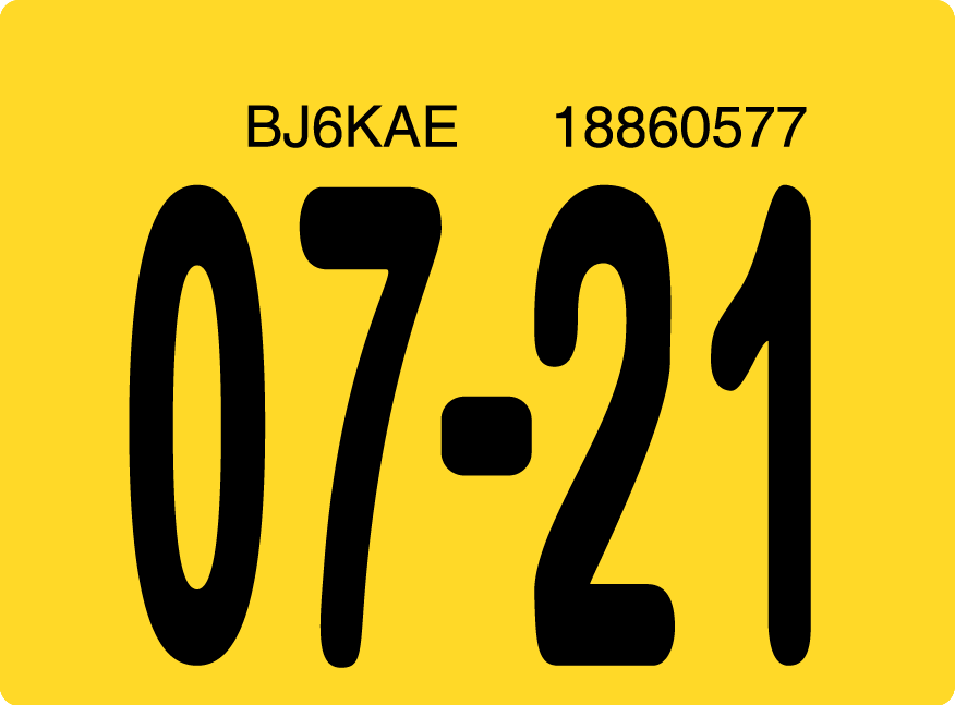 2021 July Sticker on Florida License Plate