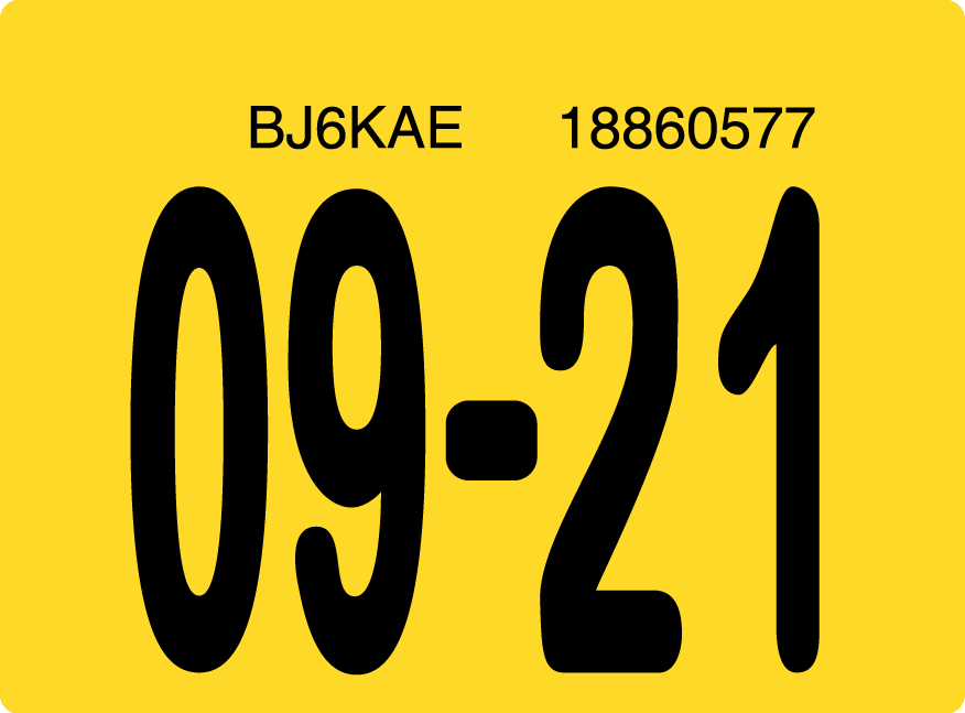 2021 September Sticker on Florida License Plate