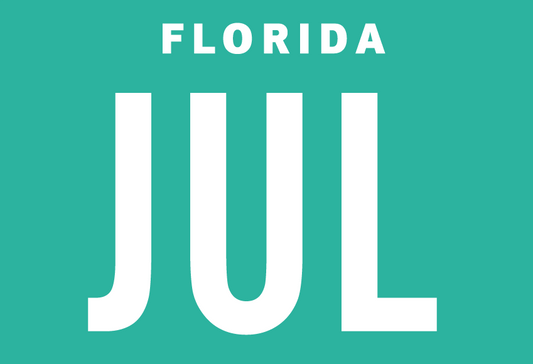 Month July Sticker on Florida License Plate