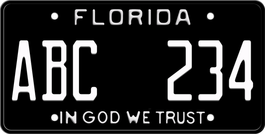 Black Florida License Plate with White Text - In God We Trust