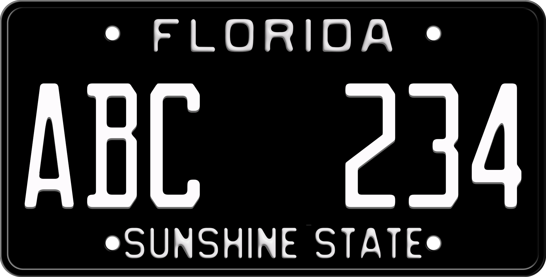 Black Florida License Plate with White Text - Sunshine State