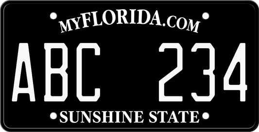 Black Florida License Plate with white text - Sunshine State