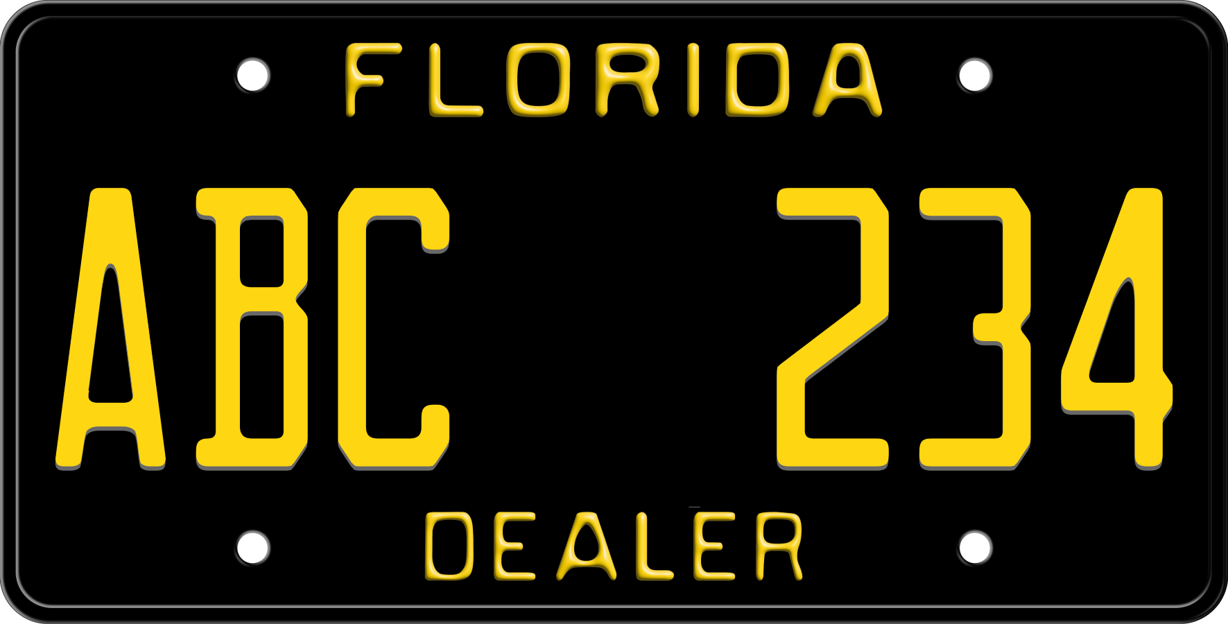 Black Florida License Plate with Yellow Text - Dealer.