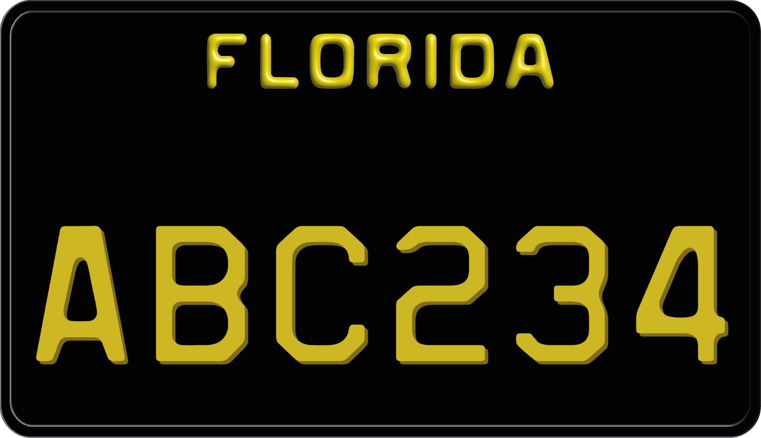 Black Florida Motorcycle License Plate with Gold Text